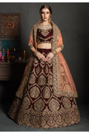 maroon velvet circular lehenga choli 1903