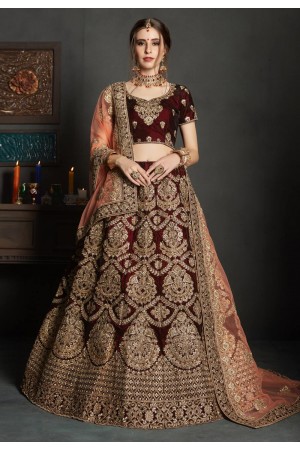 maroon velvet circular lehenga choli 1905