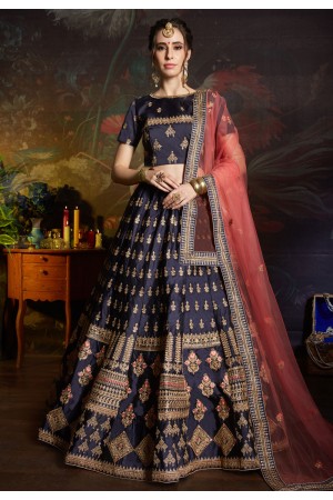 navy blue satin circular lehenga choli 1803