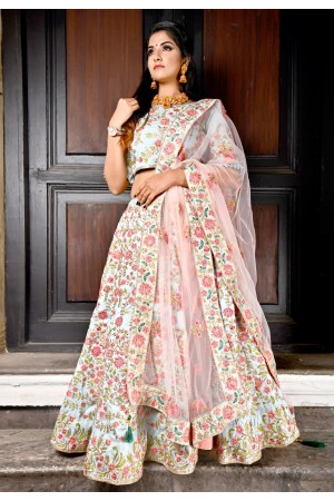 off white silk circular lehenga choli 9985