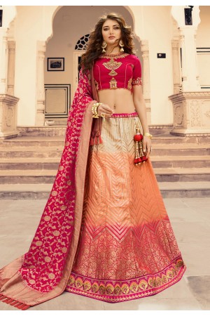 peach silk embroidered circular lehenga choli 13248