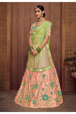 peach silk embroidered lehenga choli 3233