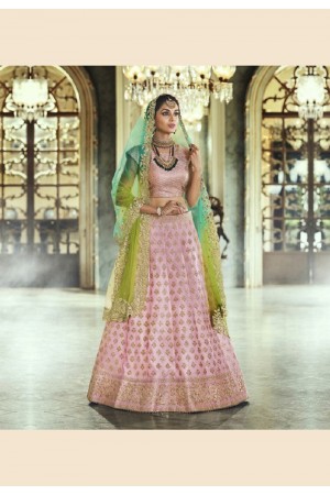 pink satin embroidered circular lehenga choli 5132