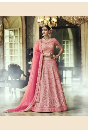 pink satin embroidered circular lehenga choli 5135