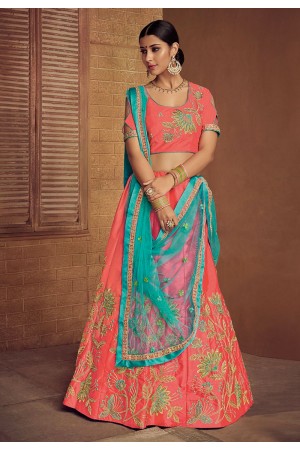 pink silk embroidered lehenga choli 3227