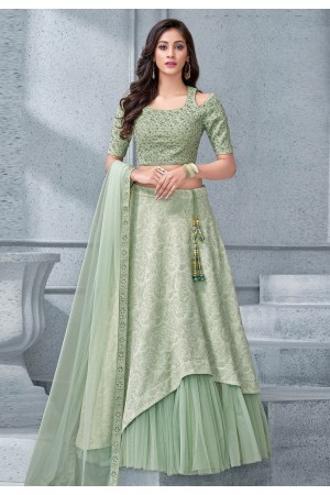 pista green lycra designer lehenga choli 7909