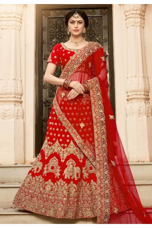 red silk embroidered bridal lehenga choli 9001