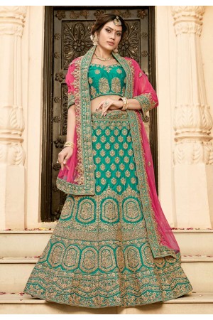 sea green silk circular lehenga choli 9002