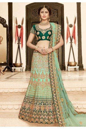 sea green silk circular lehenga choli 9008