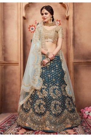 teal blue art silk circular lehenga choli 2004