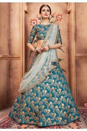 teal blue art silk circular lehenga choli 2008