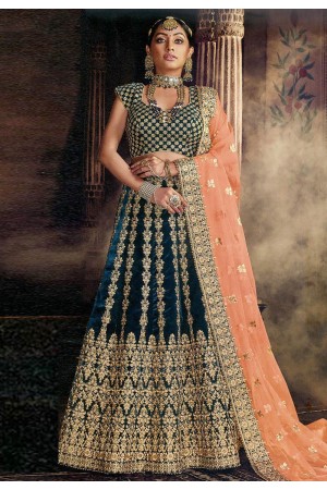 teal blue silk a line lehenga choli 5147