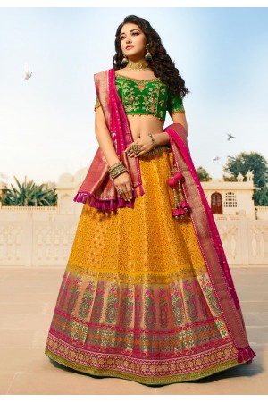 yellow silk circular lehenga choli 13244