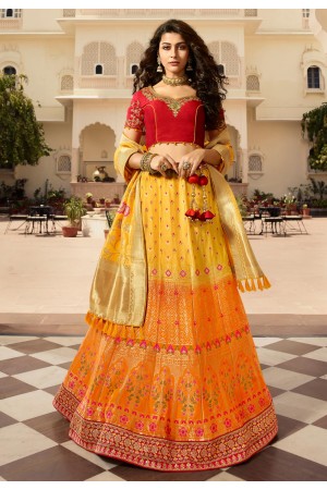 yellow silk circular lehenga choli 13251