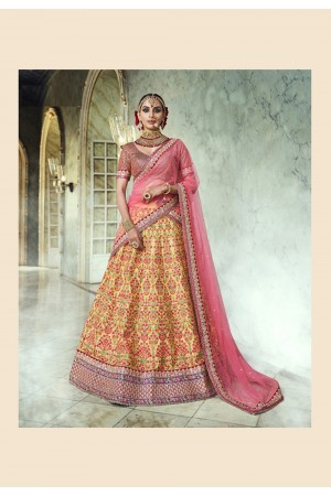 yellow silk embroidered circular lehenga choli 5139