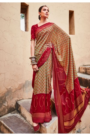 Beige silk festival wear saree 15082