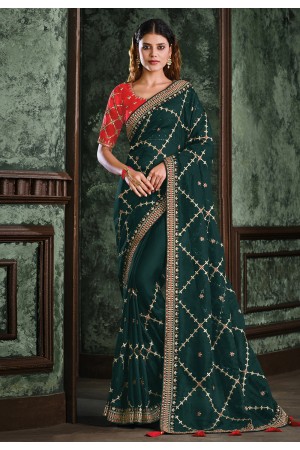 Green organza saree with blouse 22009