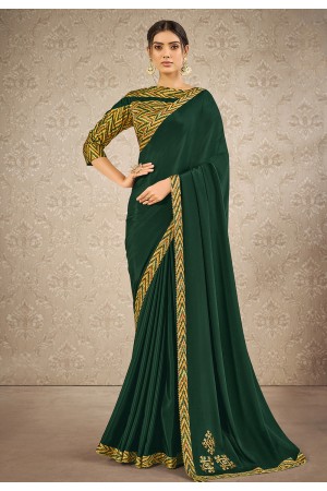 Green satin silk festival wear saree 41909