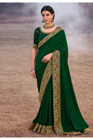 Green silk festival wear saree 3904