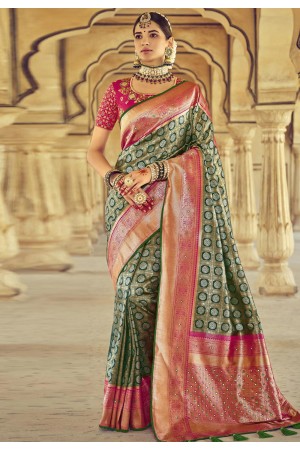 Green silk festival wear saree 6113