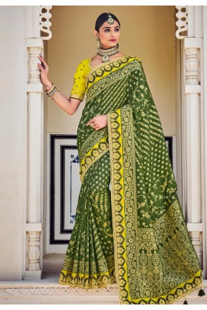 Green silk saree with blouse 5109