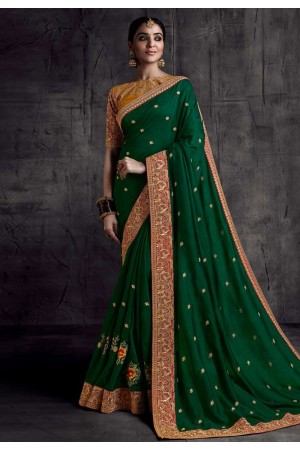 Green silk saree with blouse 8313