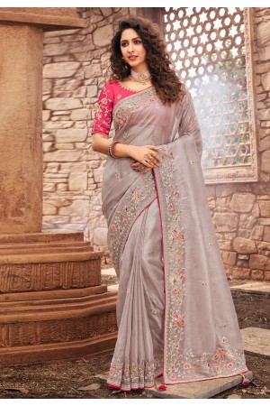 Grey net saree with blouse 1606