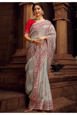 Grey organza festival wear saree 1401