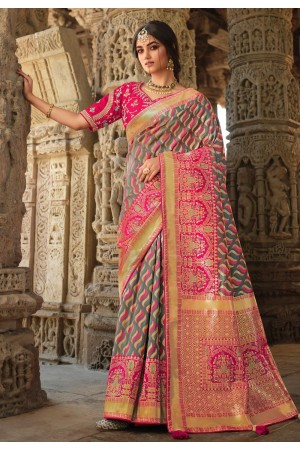 Grey silk saree with blouse 13384