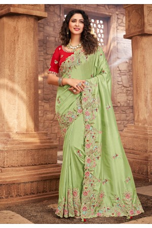 Light green net saree with blouse 1602