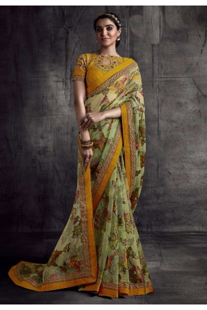 Light green organza festival wear saree 8310