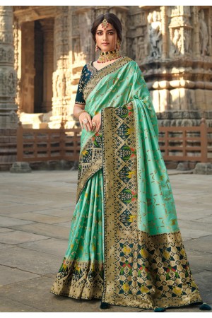 Light green silk saree with blouse 13374