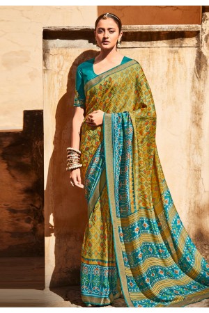 Light green silk saree with blouse 15083