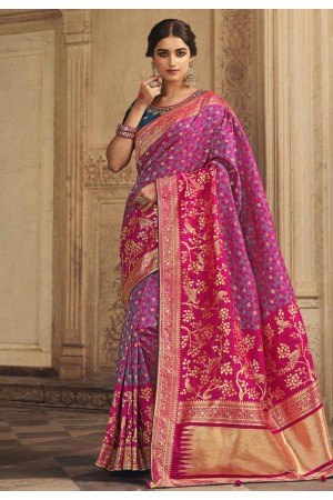 Magenta silk saree with blouse 10159