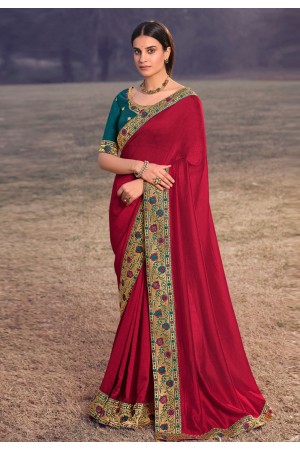 Magenta silk saree with blouse 3901