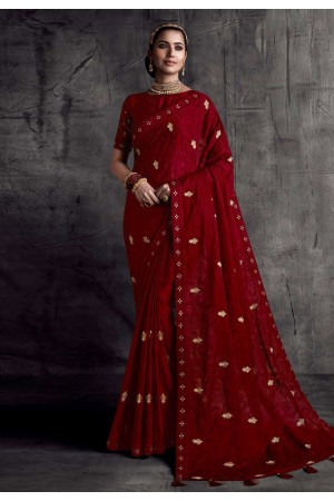 Maroon silk saree with blouse 8305