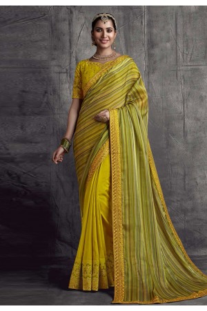 Mustard silk festival wear saree 8302