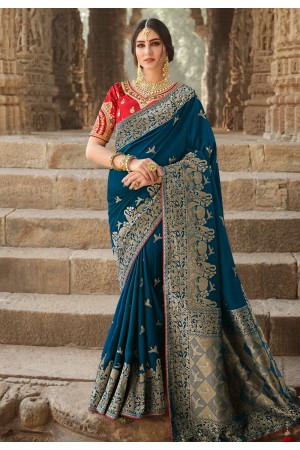 Navy blue silk festival wear saree 13383