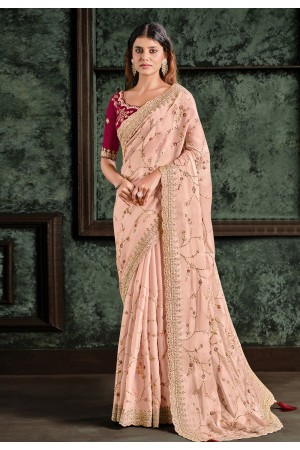 Peach satin silk saree with blouse 22007