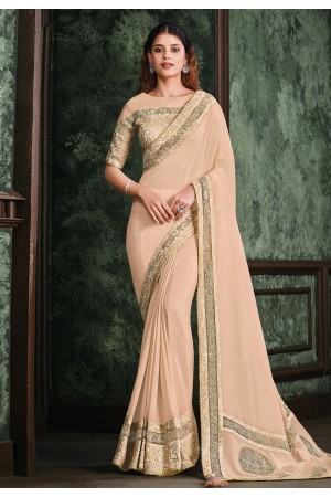 Peach silk georgette festival wear saree 22018