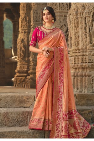 Peach silk saree with blouse 13380