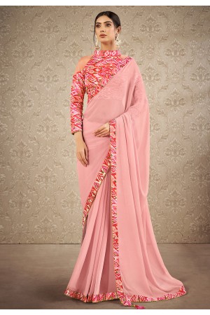 Pink chiffon festival wear saree 41911