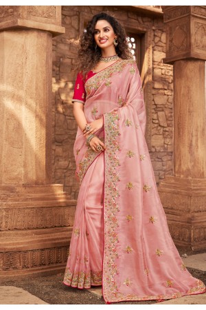 Pink net festival wear saree 1603