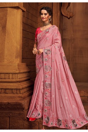 Pink organza festival wear saree 1407