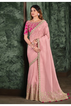 Pink organza festival wear saree 22006