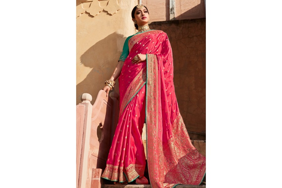 Celebrations Wear Designer Pink Silk Saree main image 1