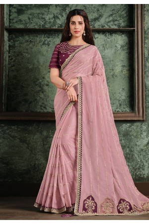 Pink silk festival wear saree 22020