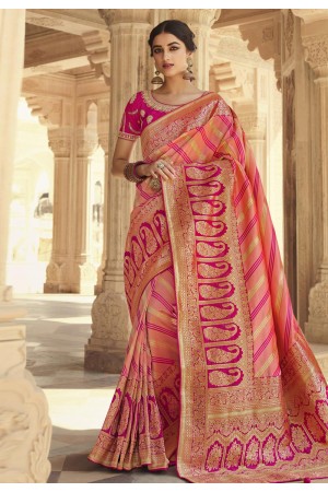 Pink silk saree with blouse 10161