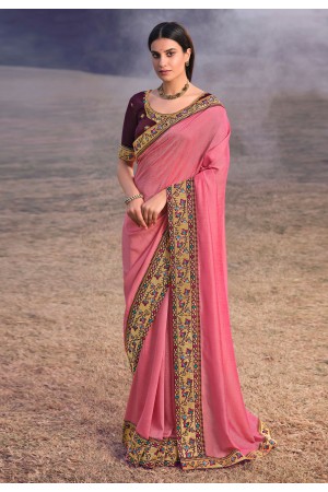 Pink silk saree with blouse 3903