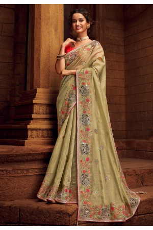 Pista green organza saree with blouse 1404
